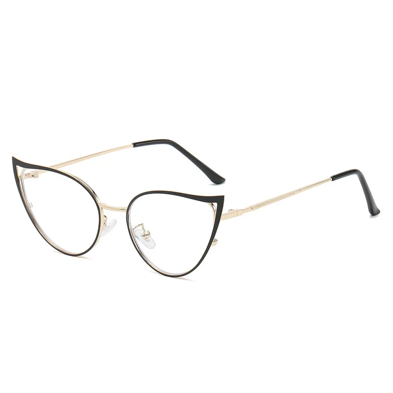Gafas ultraligeras Unisex con personalidad, gafas antiazules con forma de ojo de gato ahuecadas, gafas ópticas decorativas de Metal a la: Transparente