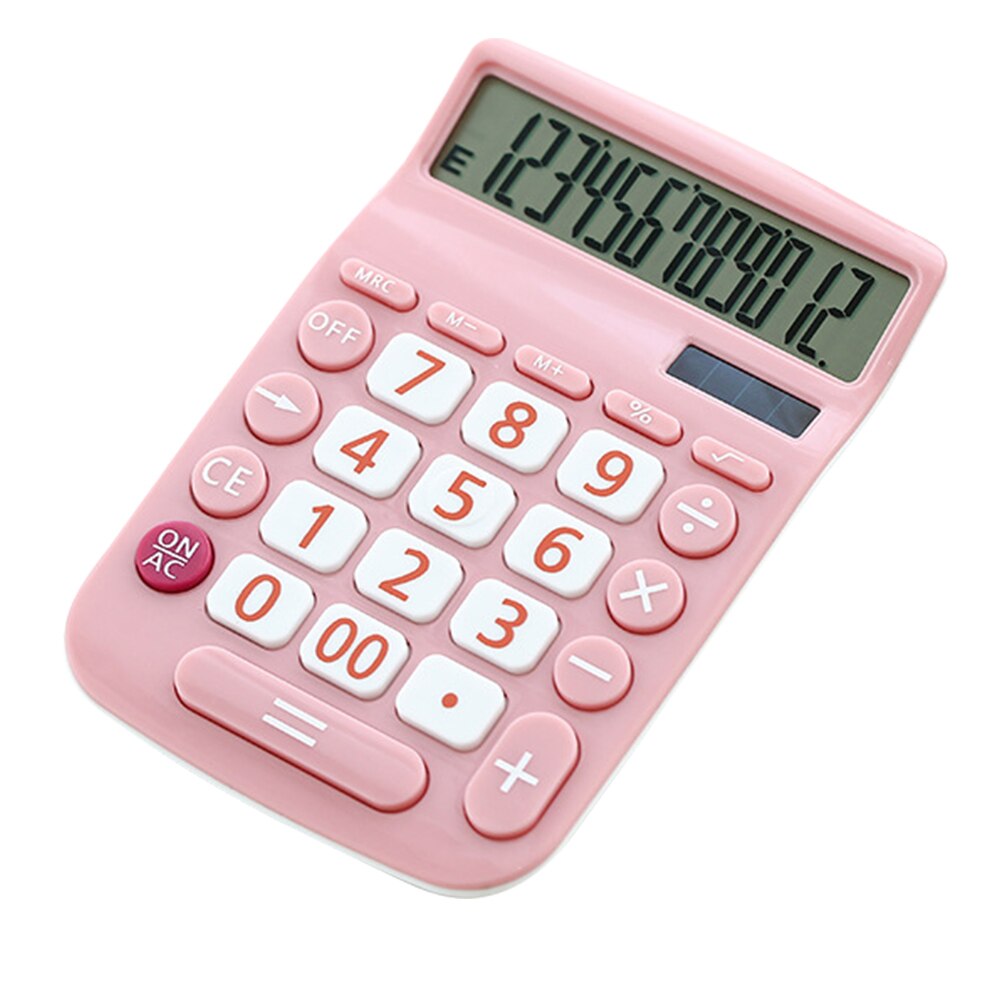 Portable Solar Calculator 12 Digits Large LCD Display Solar Energy &amp; Button Battery Dual Power Supply Study Tool: Pink