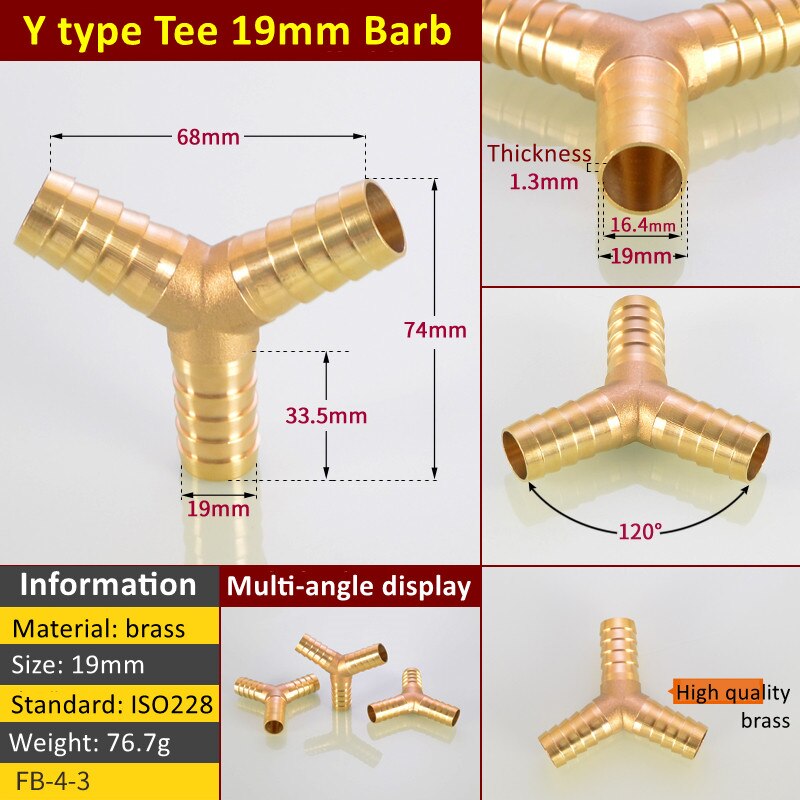 1PC Brass Barb Pipe Fitting Y Type 3 way tee connector For 4mm 5mm 6mm 8mm 10/12/14/16/19/25mm hose copper Pagoda Tube Fittings: Red
