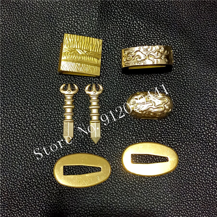 A Set Copper Sword Hand Guard For Japanese Katana/Wakizashi DIY Fittings Tsuba+Menuki+Fuchi+Kashira/Habaki/Seppa: D