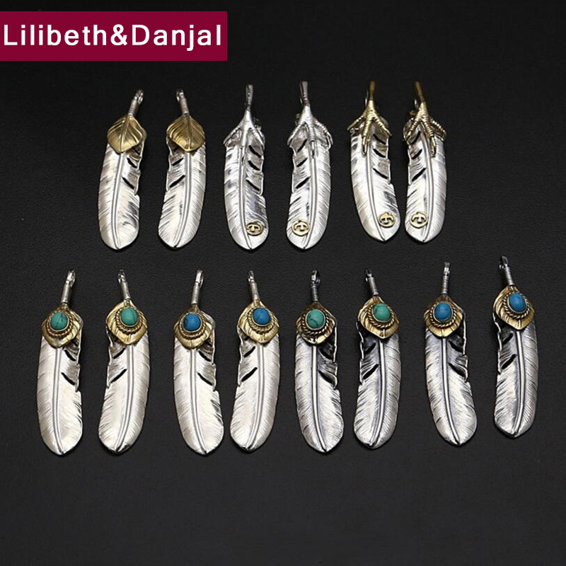 Goro‘s Takahashi 925 Sterling Silver Natural Stone Turquoise Feather Necklace Pendant for Men Women fine jewelry GP35