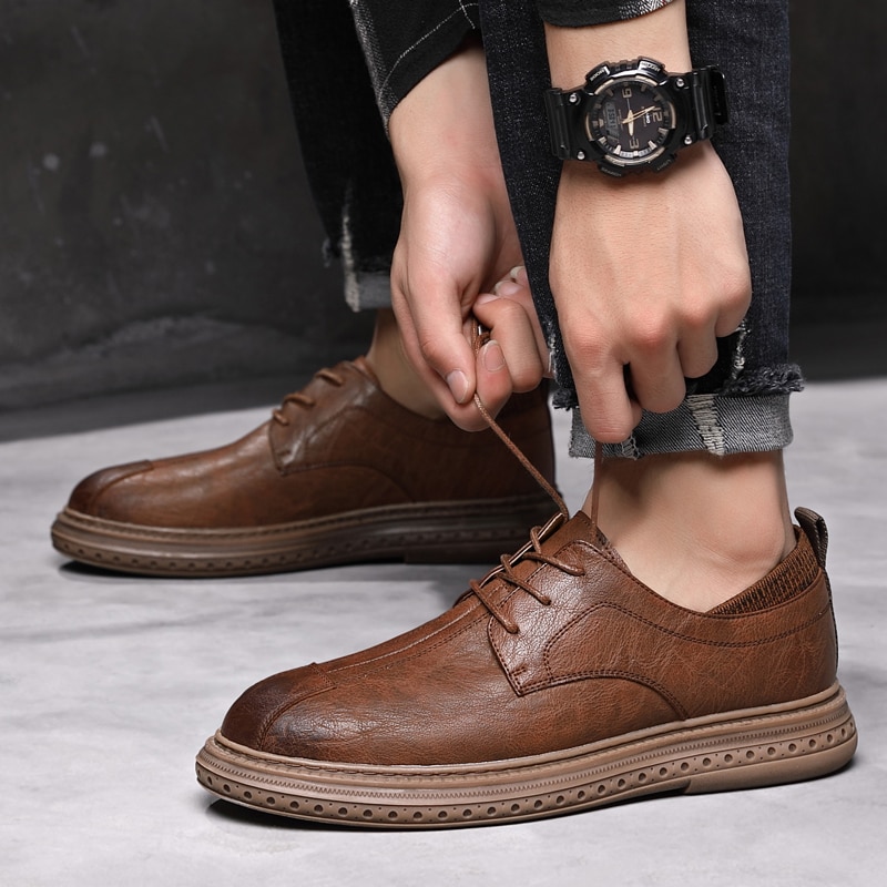 Leren schoenen heren casual schoenen zacht leer heren oxfords casual schoenen veterschoenen martin schoenen herenschoenen zwart bruin