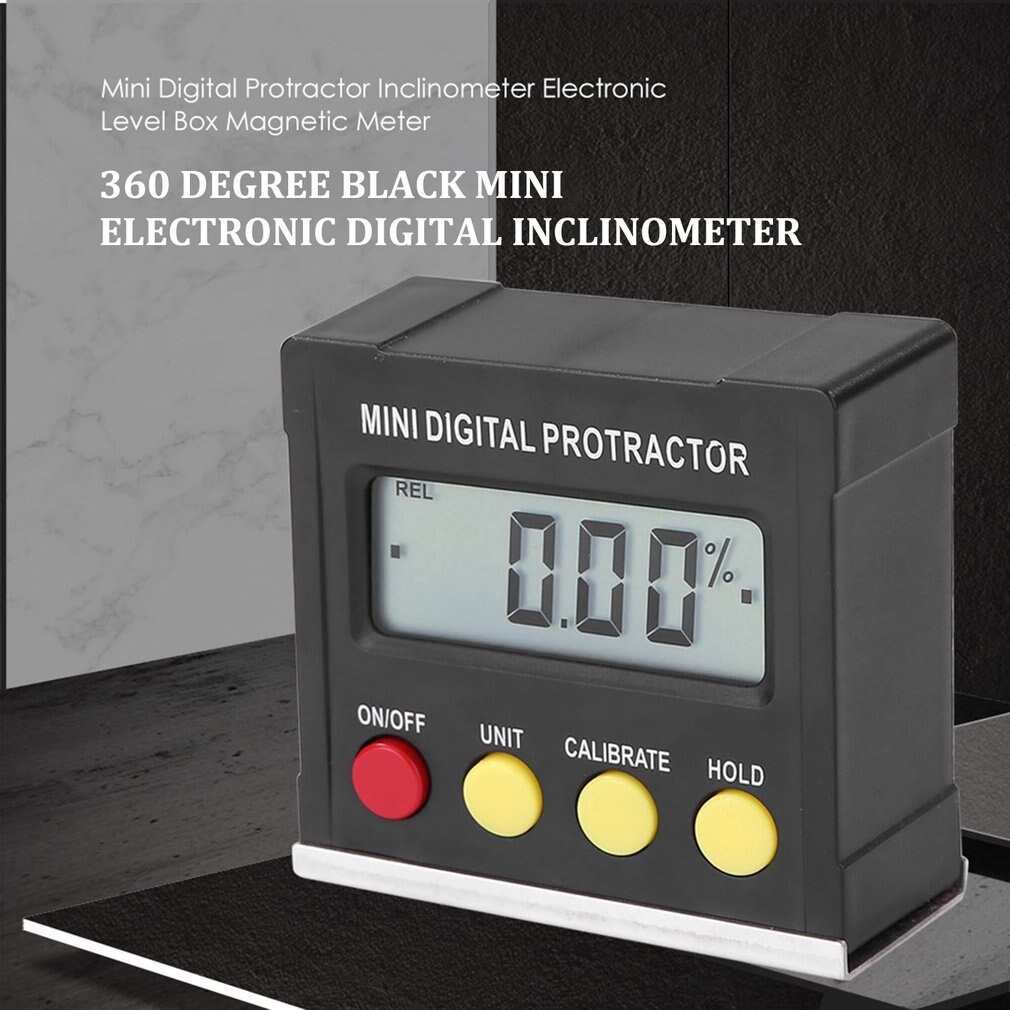 360 Degree Black Mini Digital Protractor Inclinometer Electronic Level Box Magnetic Base Measuring Tools
