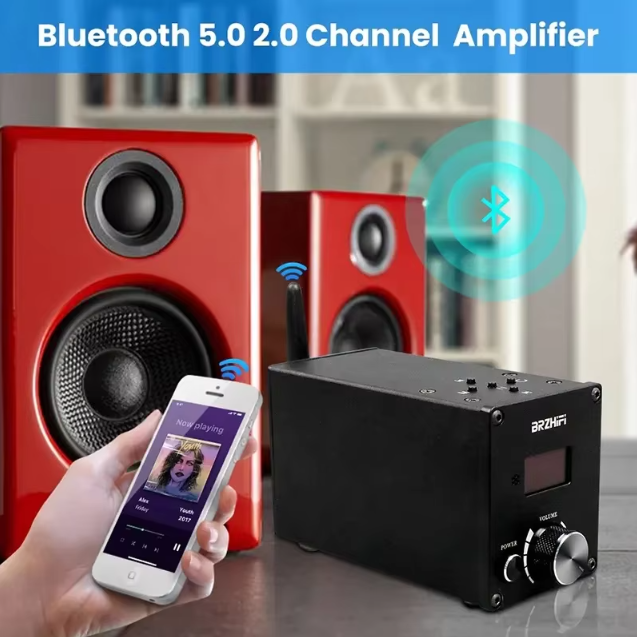 BRZHIFI C50 BT 5.0 Digital Power Amplifier 160W USB TF Card Player Mini Stereo 2 Channel Infineon MA12070