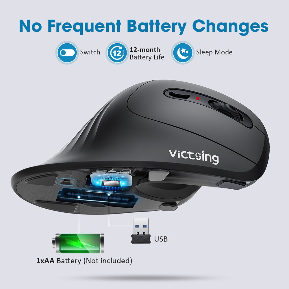 VicTsing PC283 Wireless Mouse 2.4Ghz Ergonomic Vertical Mouse 6 Buttons Silent Mice with 3 Adjustable DPI for PC Laptop Computer
