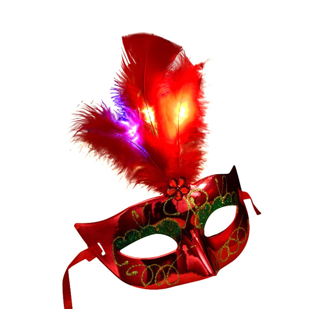 Vrouwen Venetiaanse LED Masker Maskerade Fancy Dress Party Prinses Veer Maskers 1A6: Rood