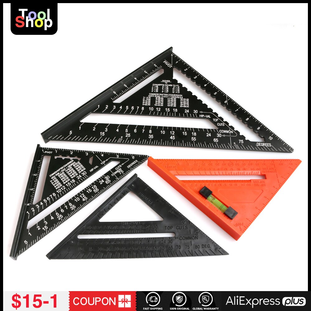 7/12inch Triangle Angle Protractor Aluminum Alloy Speed Square Measuring Ruler Carpenter Measuring Tools