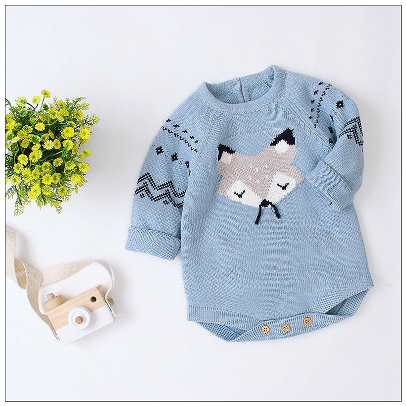 Herfst Winter Baby Truien Cartoon Fox Lange Mouwen 100% Katoen Pasgeboren Jongen Meisjes Bodysuit Overalls 0-18M Baby baby Trui