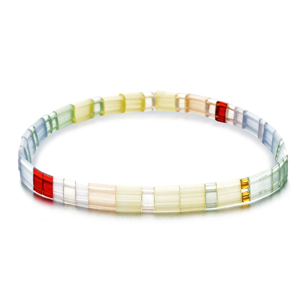 Smzy pulseira feminina com miçangas do arco-íris, artesanal e elástica, com pingentes da amizade, pulseira feminina: HGSL081