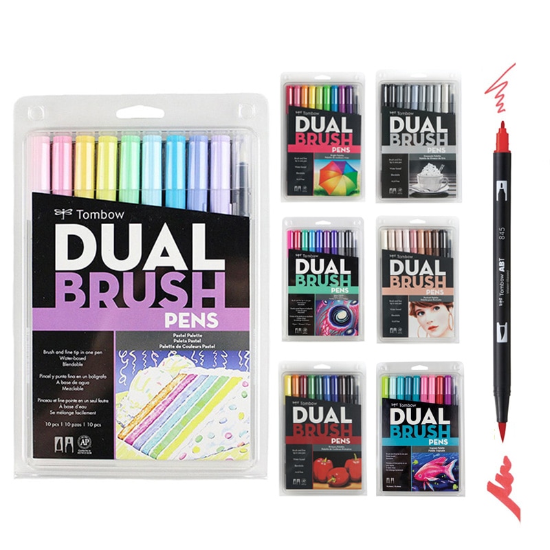 TOMBOW-rotulador de doble pincel ABT para acuarela, conjunto de 108 colores, dibujo, caligrafía, Pastel brillante, retrato de galaxia gris