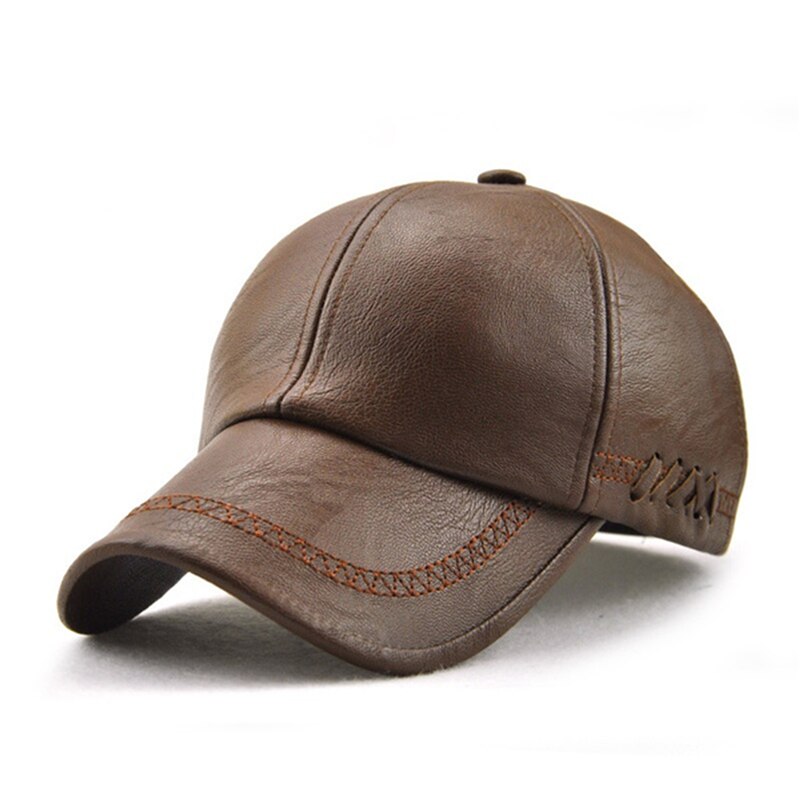 Gorra de cuero de para hombre, gorras de béisbol masculinas de cuero sintético, de , Snapback, sombreros ajustados: Light brown