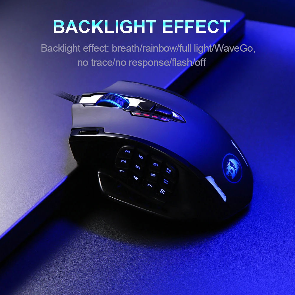 Redragon – souris optique de jeu M908 Impact, 12400 DPI, câble USB, rétroéclairage, rvb, 17 boutons, programmable, pour ordinateur portable et PC