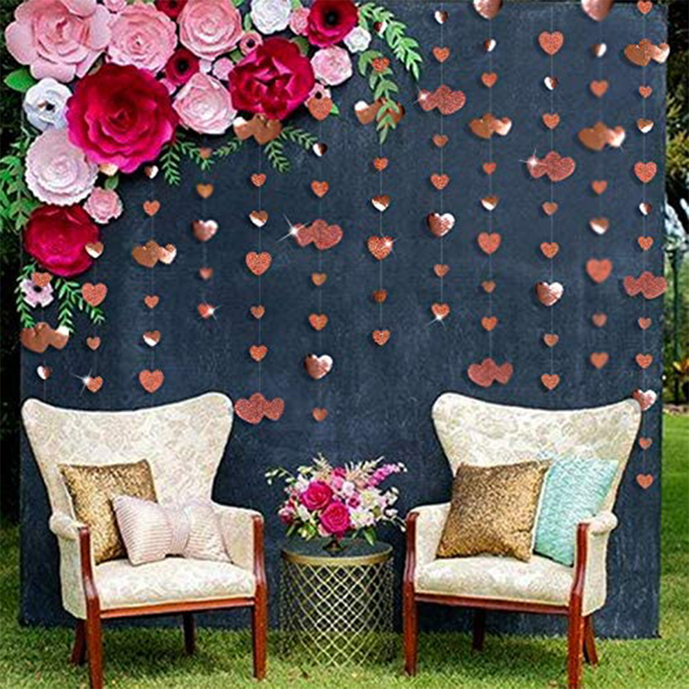 Rose Gold Herz Hängen Girlande Papier Liebe Form Streamer Banner für Bachelorette Engagement Hochzeit Valentines Party Dekoration