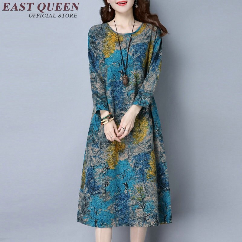 Kinesisk traditionel kjole langærmet orientalsk kjole kvinder kinesiske orientalske kjoler kvindelig moderne qipao kjole blomstret  aa1861 w: 1 / Xl