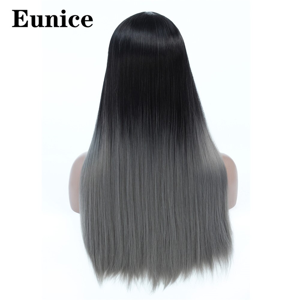 Ombre syntetisk peruk långa raka svarta peruker för kvinnor naturligt svart rött hår peruk mittdel regnbåge cosplay peruker eunice hår: Ombre rökig grå