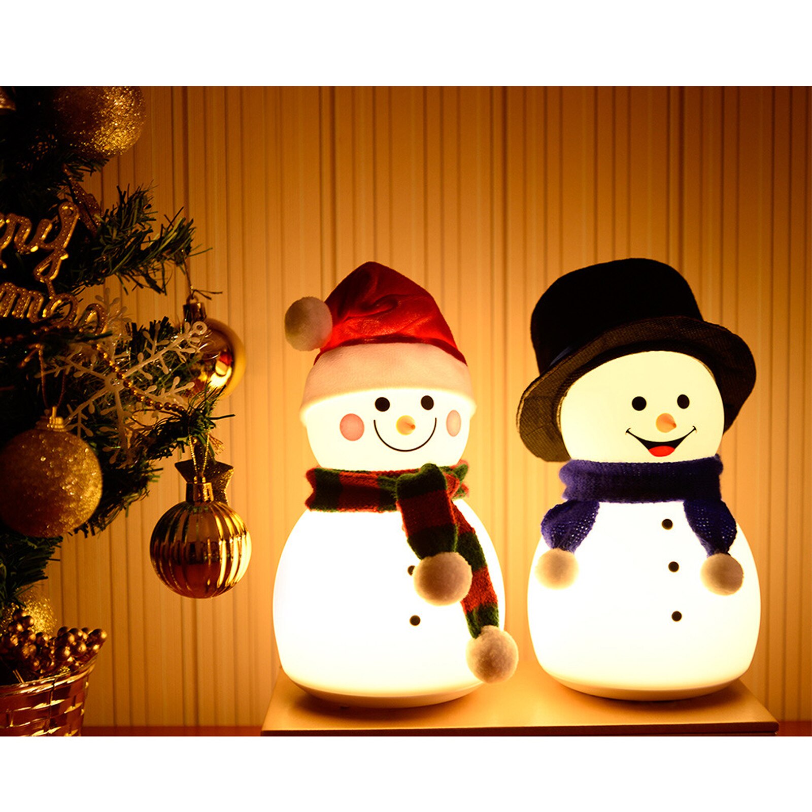 Snowman LED Night Light, USB Rechargeable Flap-Control Colorful Christmas Lamp with Music for Baby Room, Christmas Tree