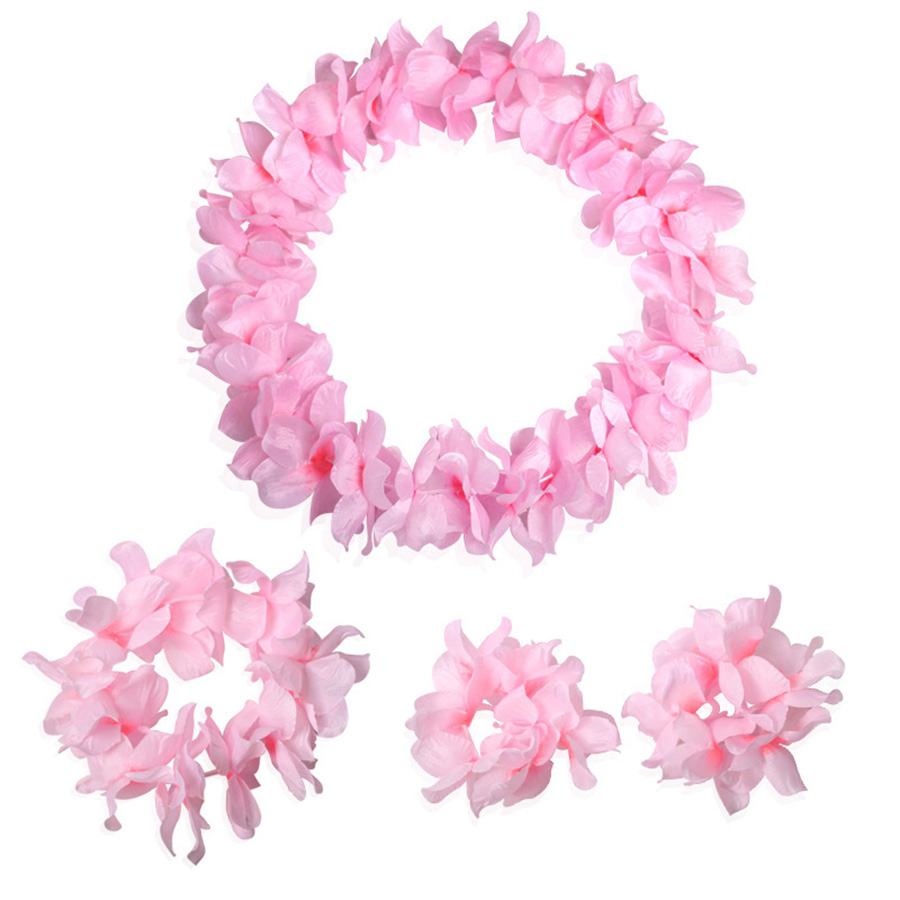 4 stk/sett sommer hawaii blomsterkjede hawaii blomst pannebånd armbånd leis hawaii kranser strandfest dekorasjon: Stil 3 no8