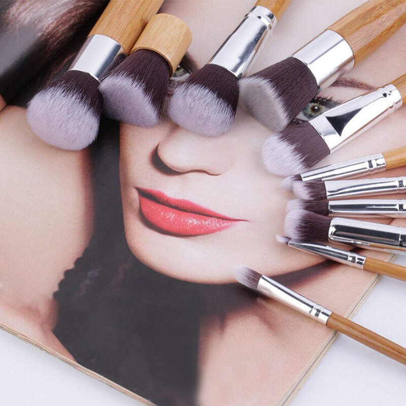Foundation Brushes 11 Piece Soft Bamboo Practical Kabuki Brushes Makeup Brush Set For Eye Shadow Kit With Cloth Bag