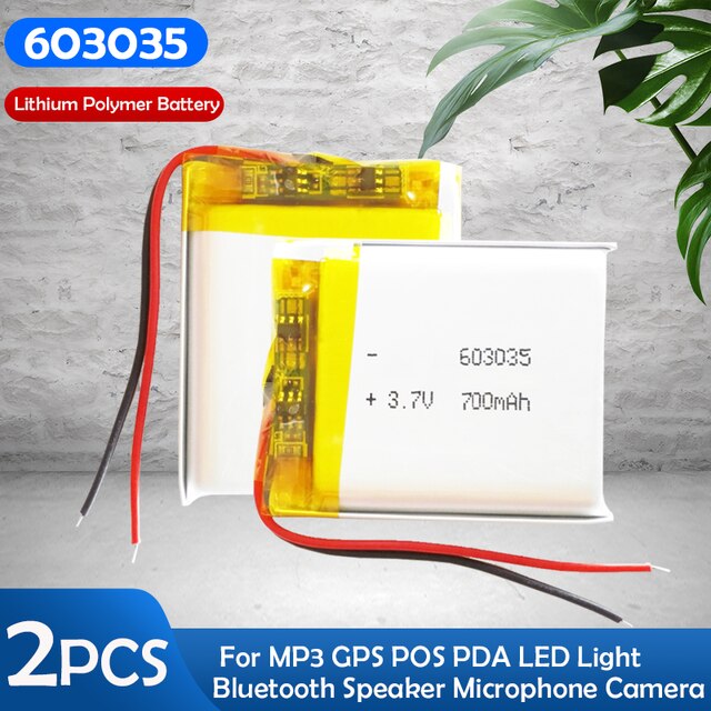 1-2PCS 3,7 V 700mAh 603035 Lithium-Polymer-Batterie Für MP3 MP4 GPS DVR LED Licht spielzeug Bluetooth Kopfhörer Lipo Zellen: 2PCS