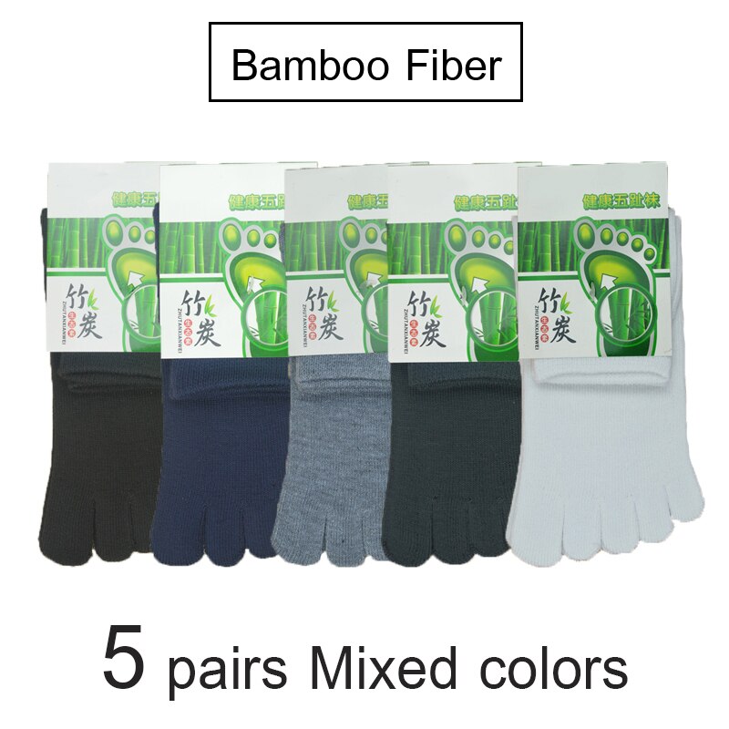 5 Pairs/Lot Bamboo Fiber Men's Five Toe Socks Set Spring Winter Business Black Tabi Short Socks for Male Big Size: 5 pairs Mixed colors