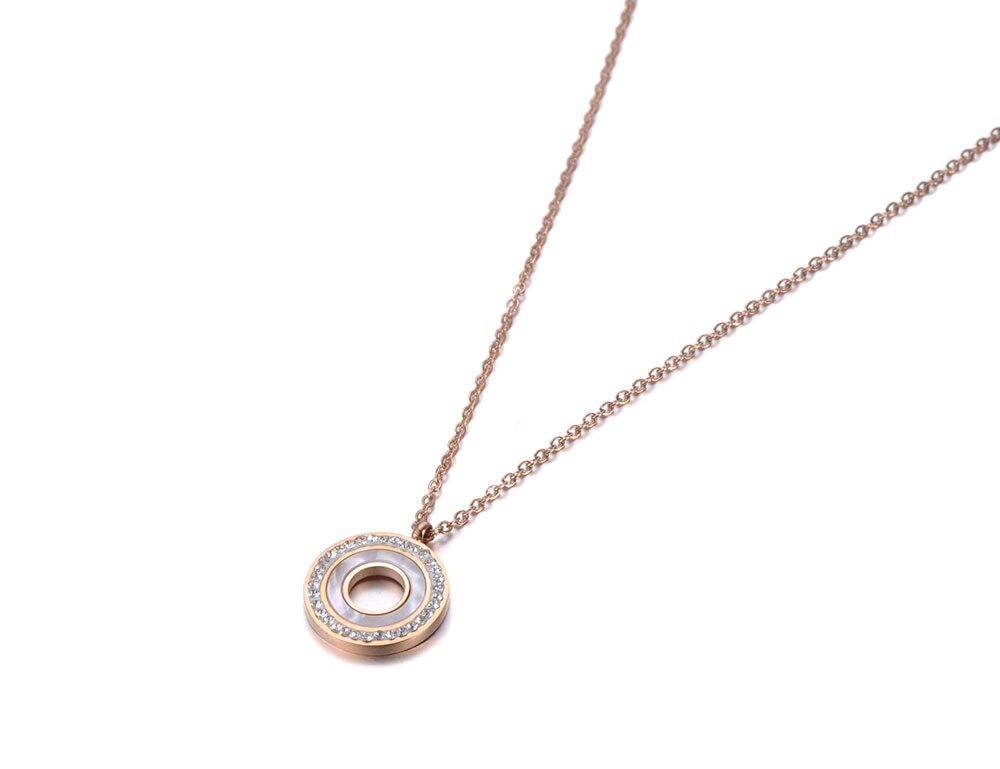 Lokaer Titanium Steel Shell Circle Charm Pendant Necklaces Jewelry Rose Gold CZ Crystal Choker Wedding Necklace For Women N19092