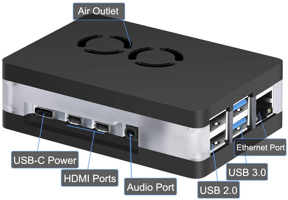 Raspberry pi 4b caso magnético 3 camadas arcylic painéis com duplo ativo ventilador de refrigeração dissipador de calor para pi 4 modelo b, preto e claro