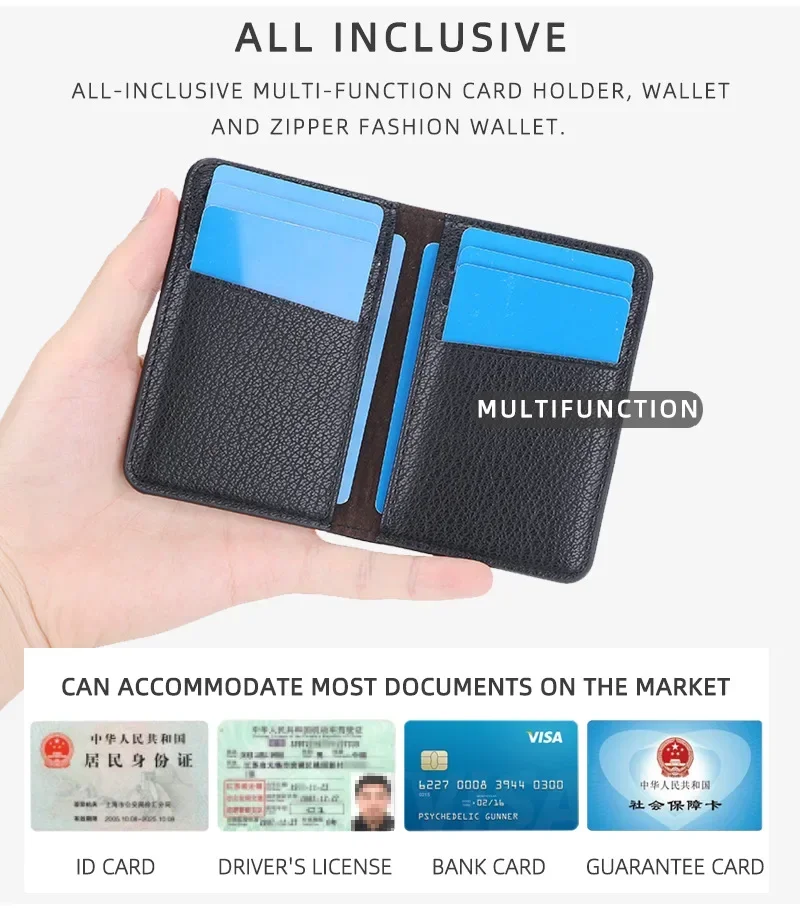 Práctica cartera plegable para hombre, tarjetero de cuero suave, Mini tarjeteros, billeteras, tarjetero fino, bolsos pequeños para mujeres y hombres