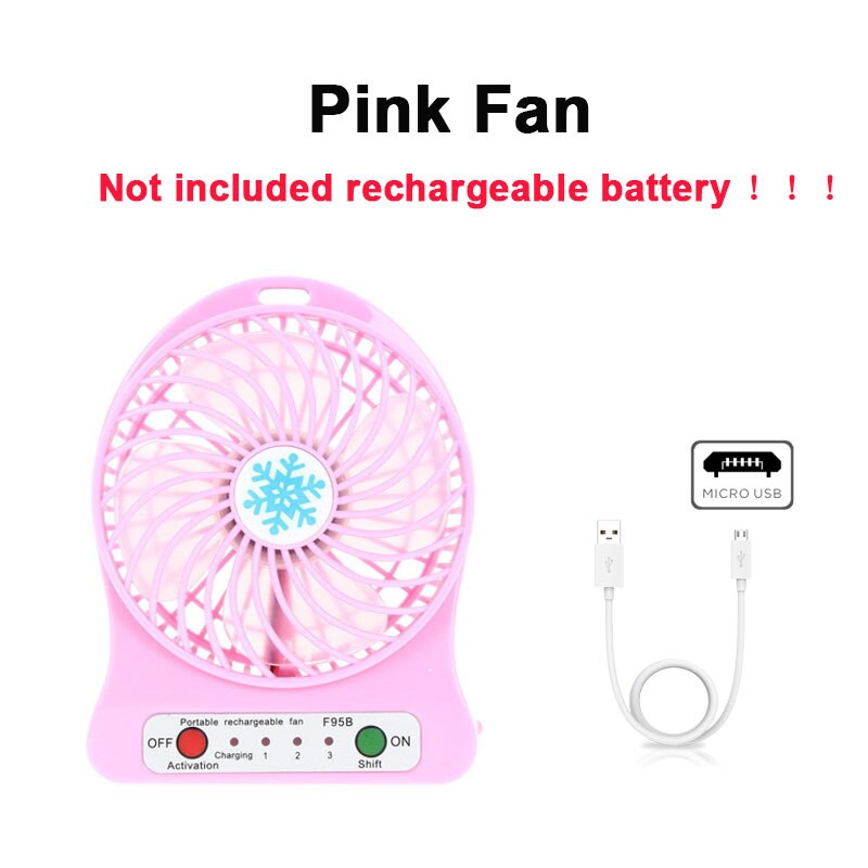 Portable Mini USB LED Fan Light Air Cooler Small Desk Cooler Silent Travel Humidification 2600MAH Lithium Battery fan: Pink fan