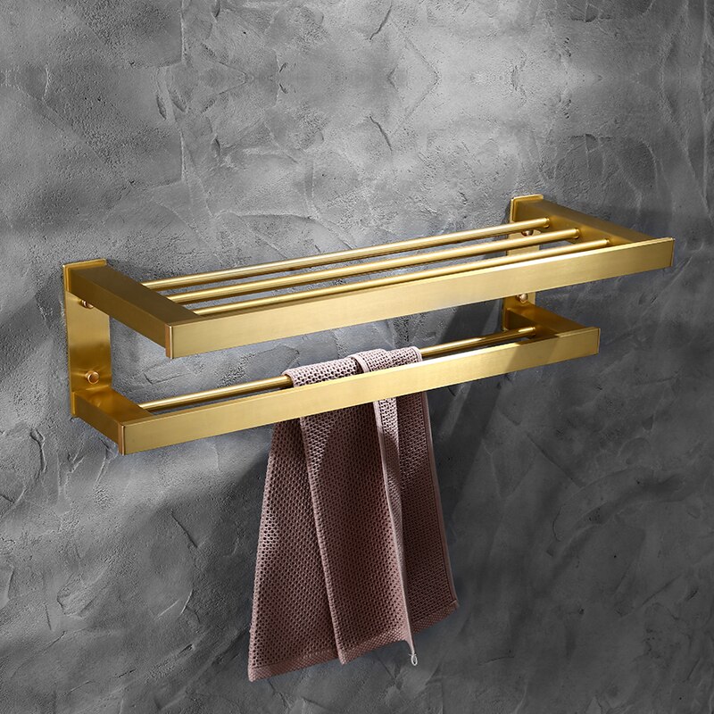 MTTUZK Solid Space aluminum towel rack,towel bar,Brushed Gold Bathroom Hardware Set,Robe hook,Toilet brush bathroom Accessories