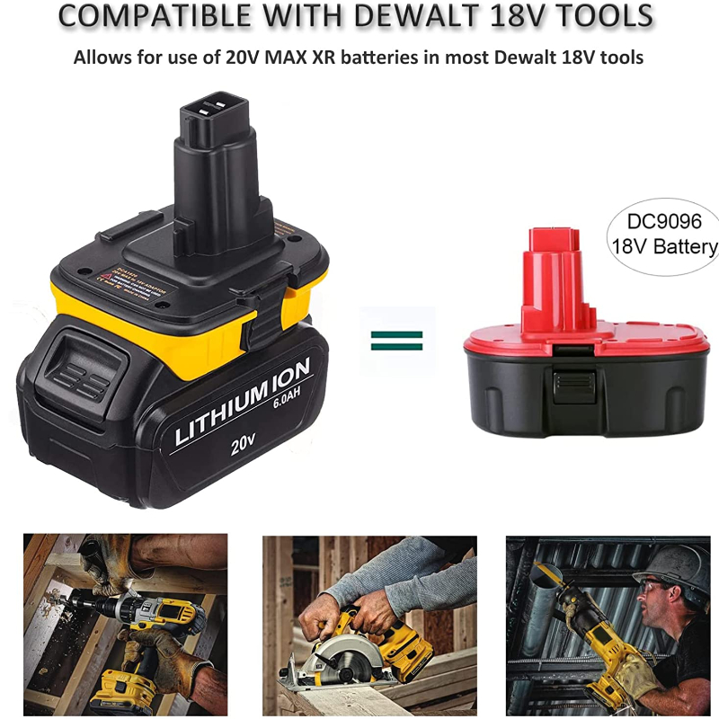 20V Battery Adapter DCA1820 for Dewalt 18V Tools Convert Dewalt 20V Lithium Battery for DC9096 DE9098 DE9096 with USB