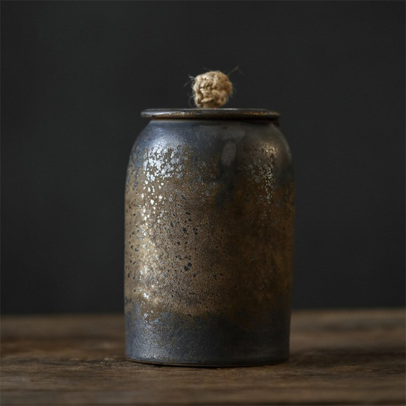 Japanese Ceramic Tea Caddies Coarse Pottery Moisture-proof Tea Canisters Sealed Storage Jar Food Container Retro Pu&#39;er Tea Box: C