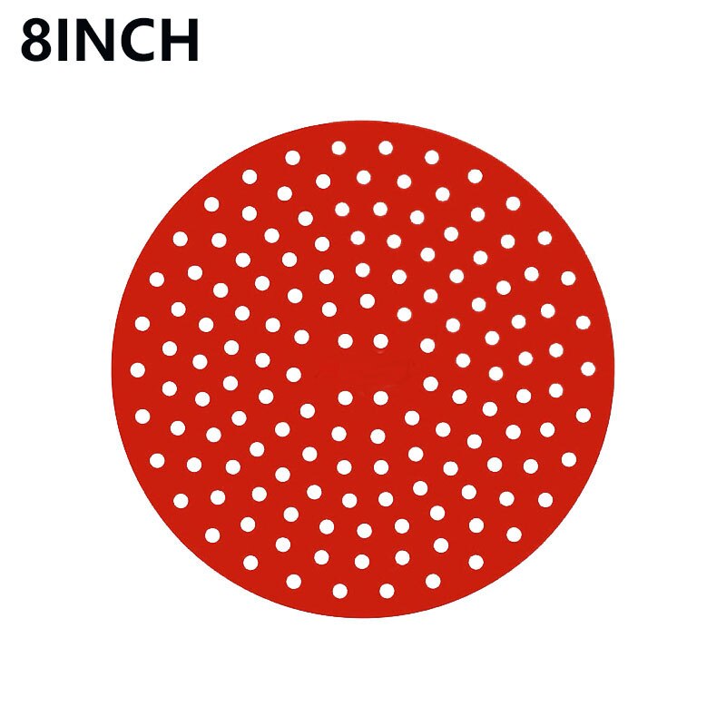 Reusable 1pc Air Fryer Square Baking Pads Food Grade Silicone Square Baking Tools Silicone Oil Mats Bun Cake Grilled Saucer: Round red-8 inch