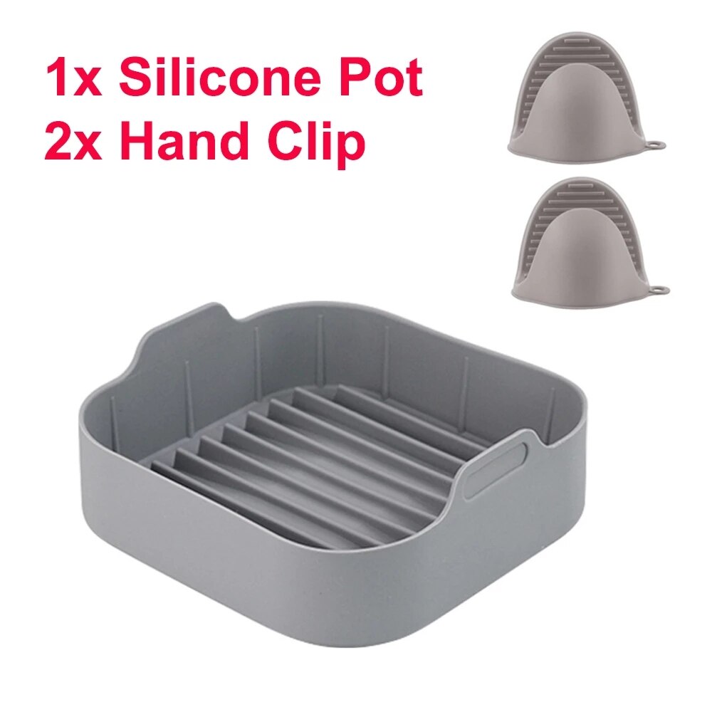 Airfryer Siliconen Pot Oven Bakplaat Gebakken Pizza Kip Mand Mat Ronde Vierkante Replacemen Air Friteuses Grill Pan Accessoires: Grey 3pcs