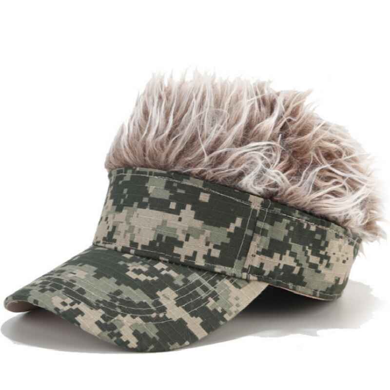 Paryk camo baseball kasket hip hop forår efterår imiteret pels mænd snapback hat afslappet buet camouflage solhat udendørs sport kasket ben: Camo