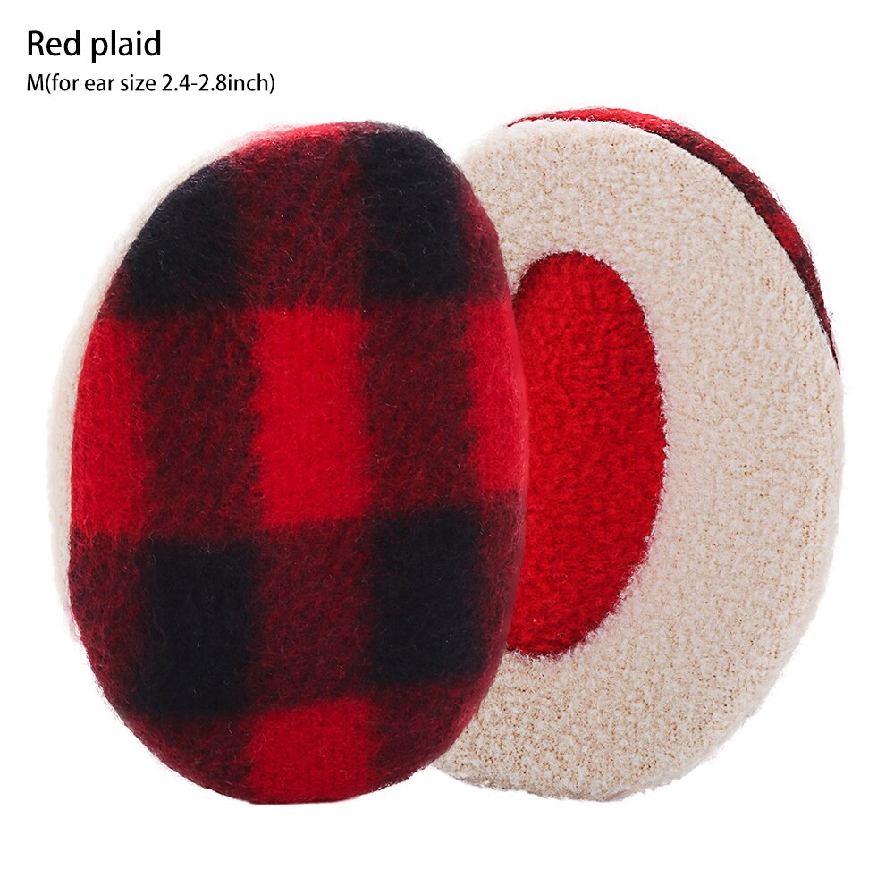 Nowe bezpasmowe nauszniki nauszniki z polaru grube zimowe nauszniki zimna pogoda przenośne nauszniki dla kobiet mężczyzn: Red plaid M