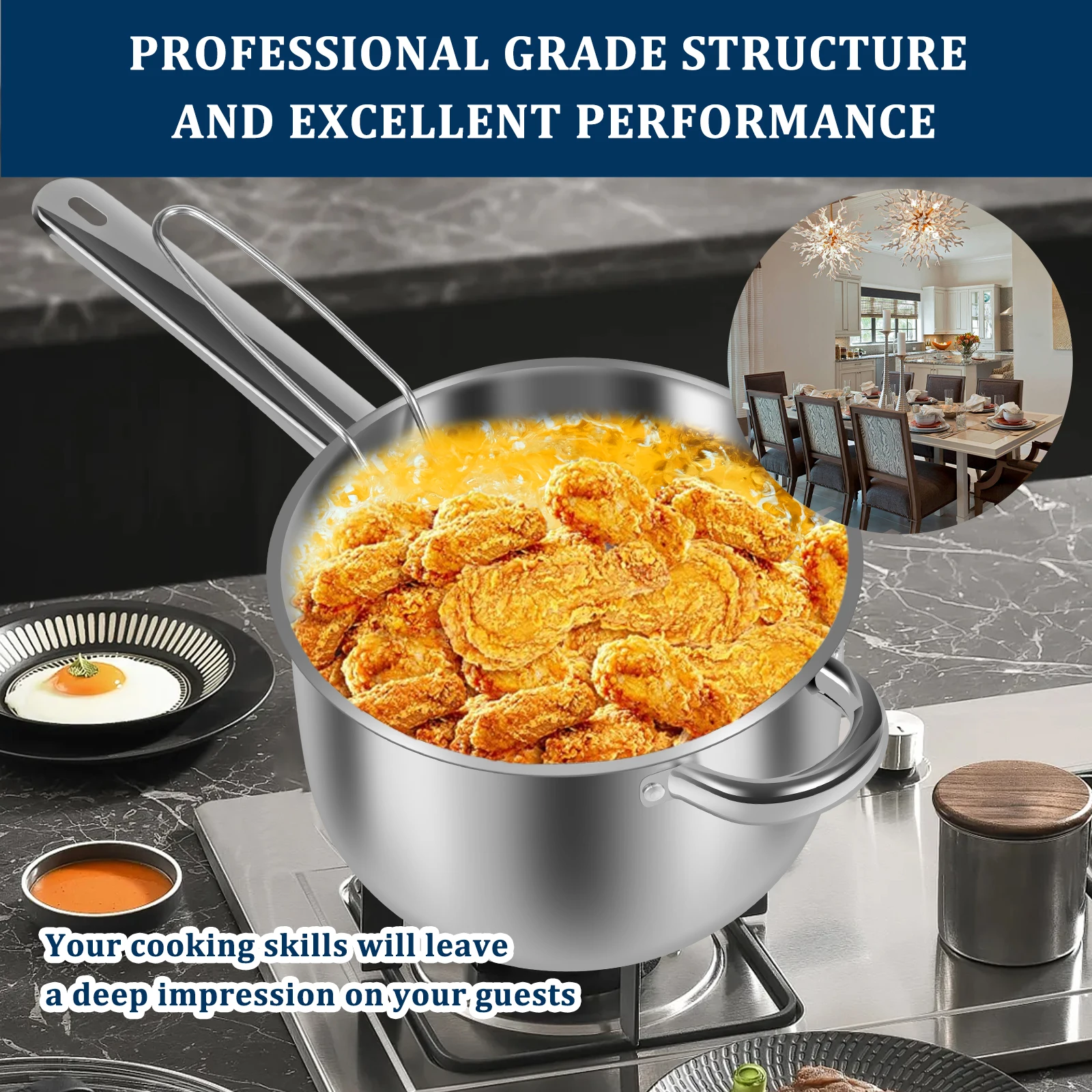 Stainless Steel fryer with French fries and chicken wings,household Mini oil pot with filter screen, Tianfu Luo Deep Fryer Pots