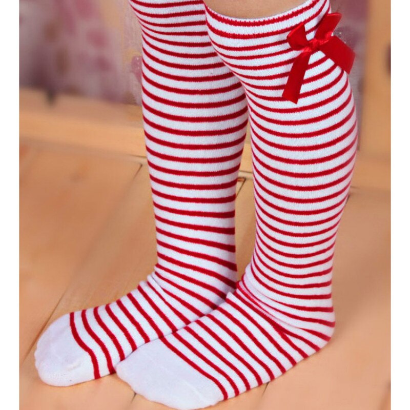 Girls Kids Toddler Bow Over Knee High Socks Baby Girl Spring Autumn Sport Socks White Red Striped Princess Socks for 1-8 Years