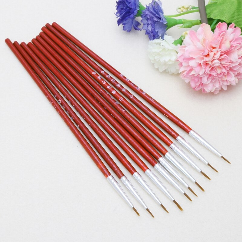 10Pcs Nylon Hair Brush Hook Line Pen Artist Watercolor Acrylic Painting Drawing L4MB