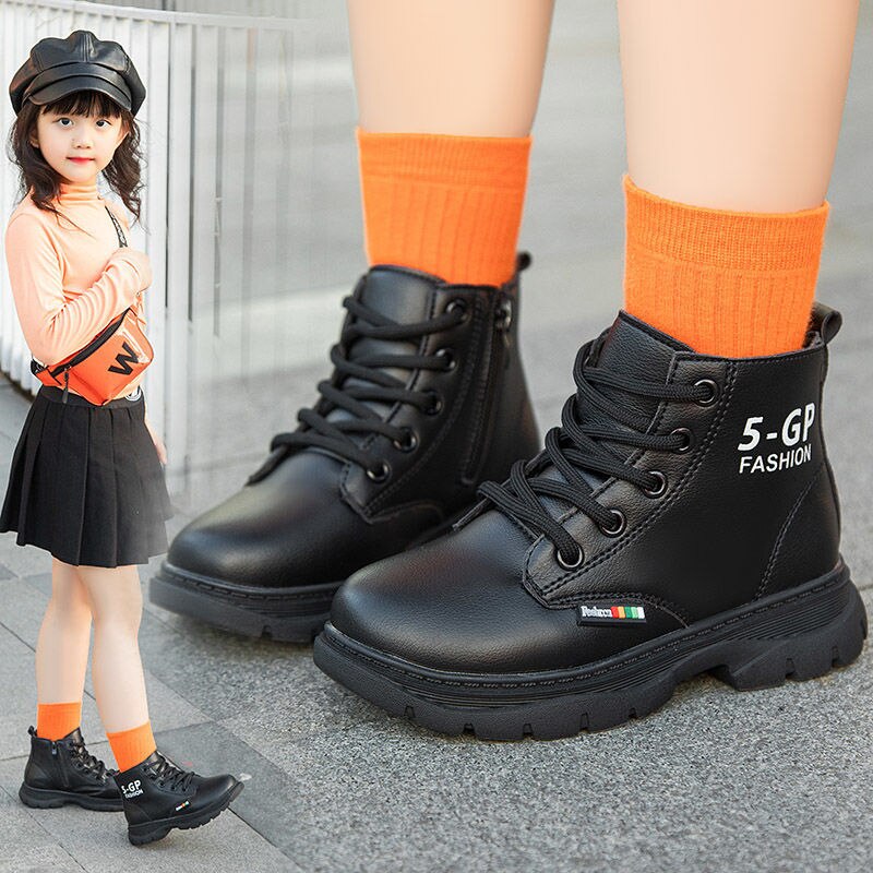 Herfst Kids Laarzen Meisjes Lederen Schoenen Effen Kleur Mode Kinderen Enkellaarsjes Antislip Martin Laarzen Roze Zwart korte Laarzen