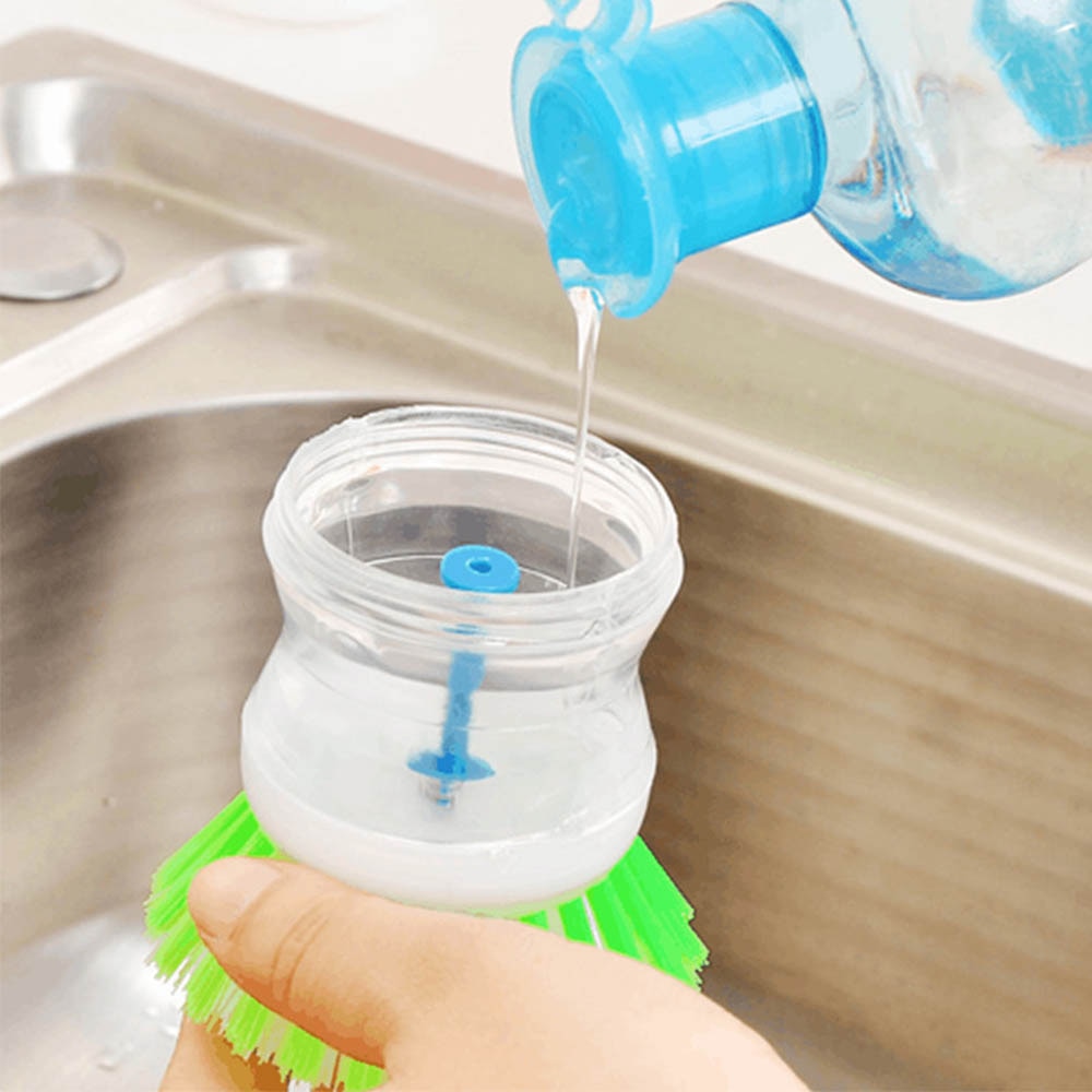 Kitchen Dish Brush With Liquid Soap Dispenser Plastic Pot Dish Cleaning Brush Home Cleaning Products Kitchen Washing Utensils