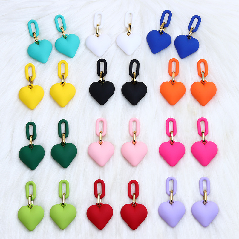 Kleurrijke Hart Oorbellen Voor Vrouwen Retro Herfst En Winter Eenvoudige Zoete Gesp Acryl Oorbellen Bruiloft Sieraden