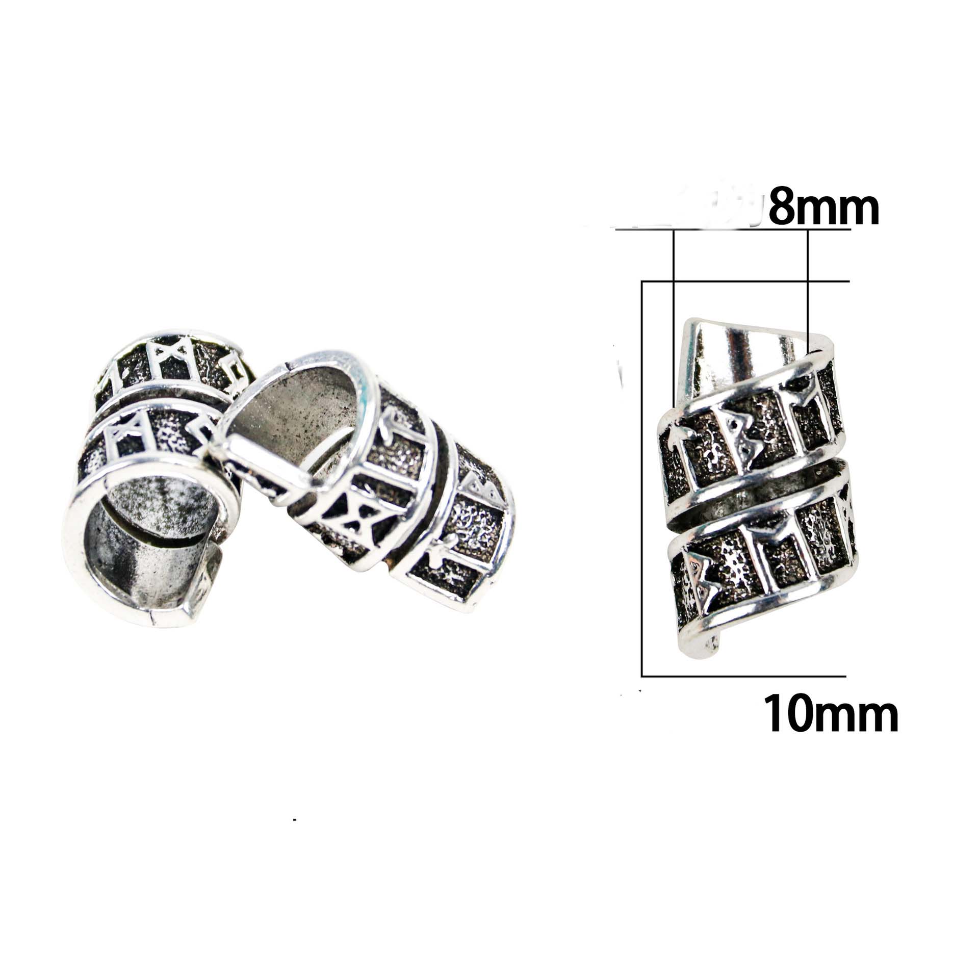 Accesorios de runas en espiral de vikingos, cuentas de Metal, joyería vikinga, cuentas de pelo pequeñas para trenzas, herramienta de fabricación de pulseras y Barba, 10 Uds.: Blanco