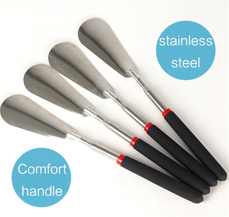 Silver Long Handle Shoehorn Flexible Stainless Steel Shoe Horn Stick Shoe Lifter Tool Shoe Spoon Tool 26.5~74.5cm