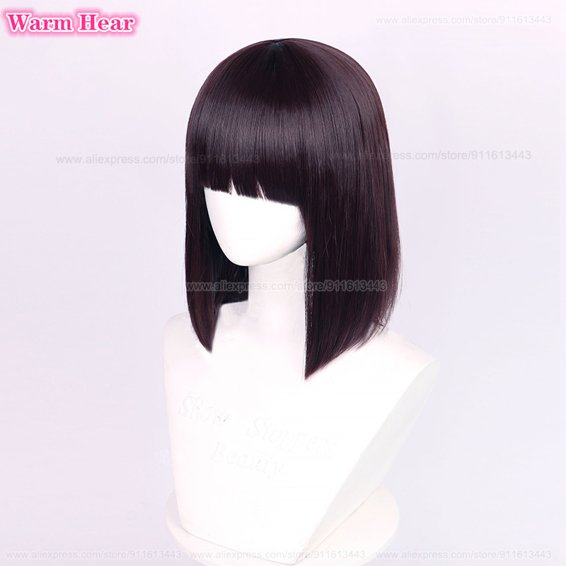 Yosano Akiko Synthetic Wig Anime 30cm Purple Black Bob Cosplay Wig And Headwear Heat Resistant Party Wigs + Wig Cap