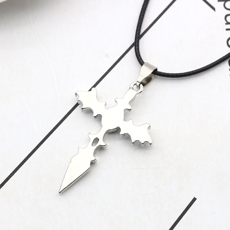 Men Jewelry Cross Pendant Blue Crystal Angel Devil Wings Necklaces & Pendants Metal Leather Chain Necklace Colar