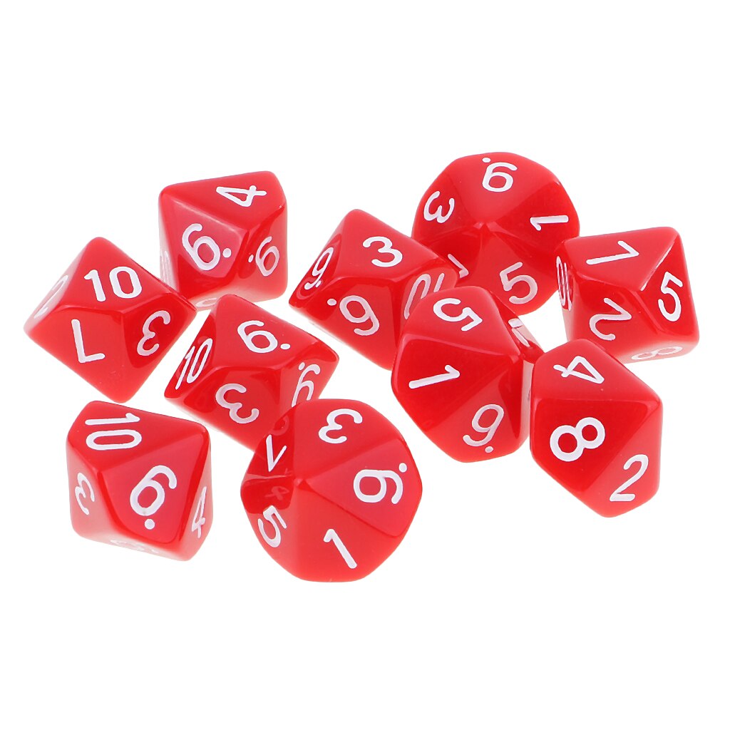 MagiDeal 10pcs 10 Sided Dice D10 Polyhedral Dice for Games White: Red