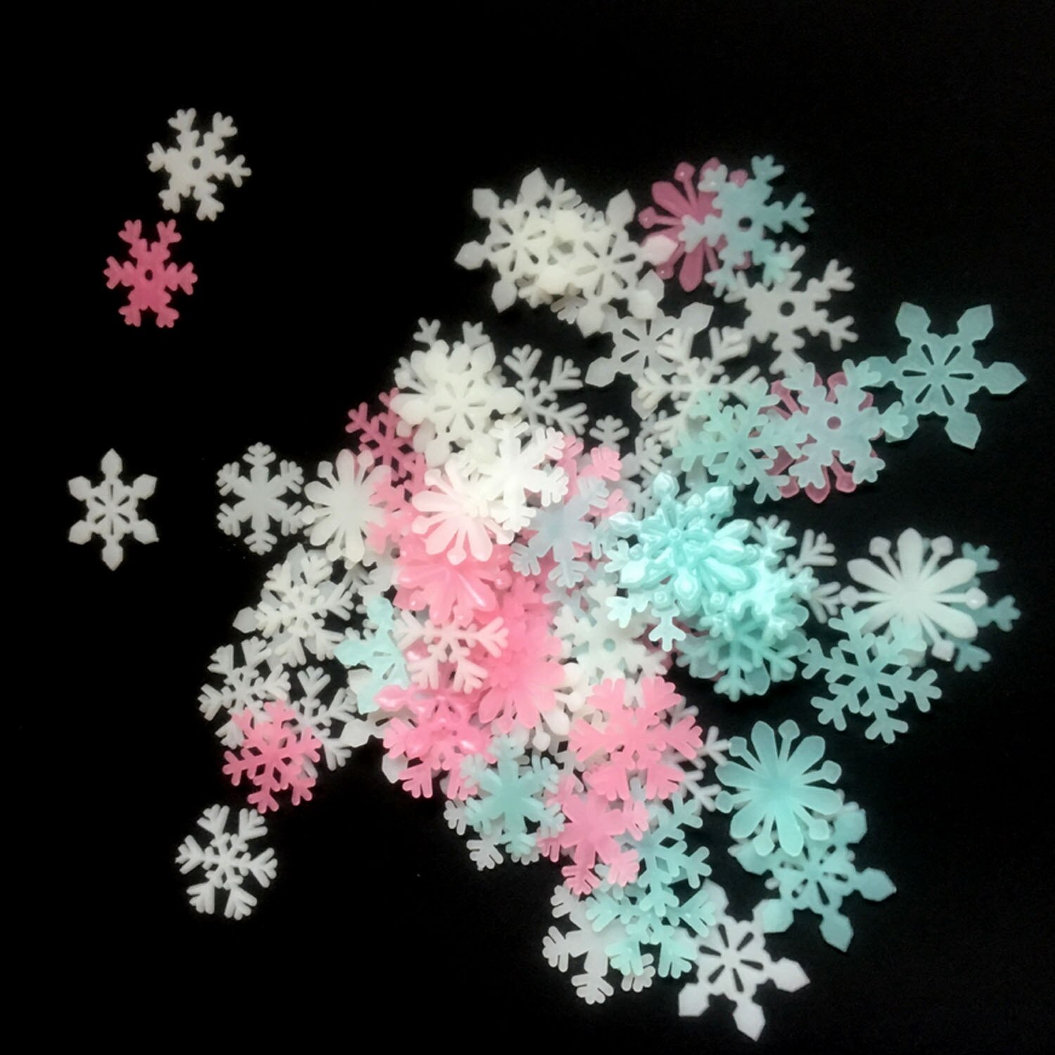 Besegad 50PCS Luminous Glow in the Dark 3D Snowflake Shape Wall Window Decoration Decals Stickers for Home Bedroom