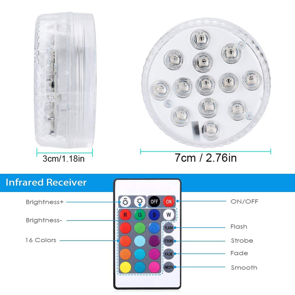 Underwater Led Light Submersible LED Light With Remote Control Function 16 color IP68 Waterproof Aquarium Light LED Night D40