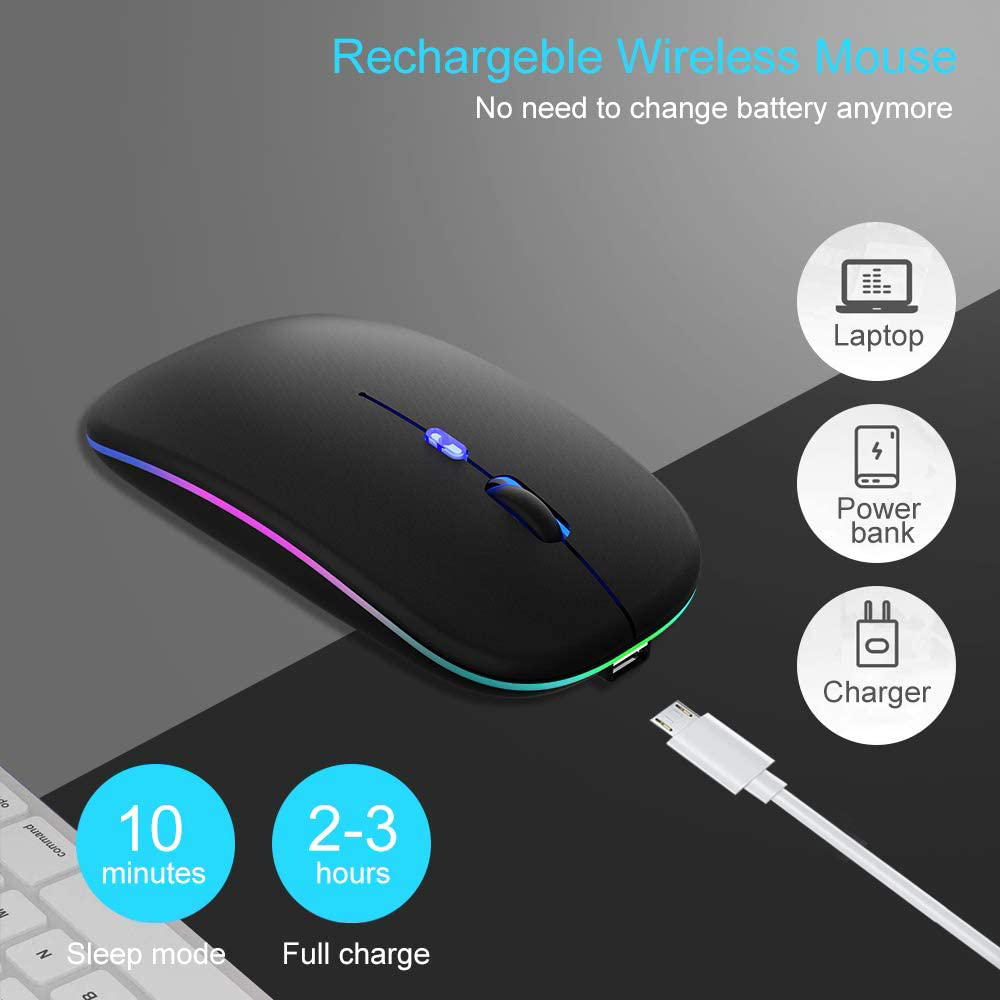 Wireless Mouse Bluetooth-compatible RGB Silent LED Backlit Ergonomic Gaming Mouse For Laptop Computer PC Macbook 2.4GHz 1600DPI