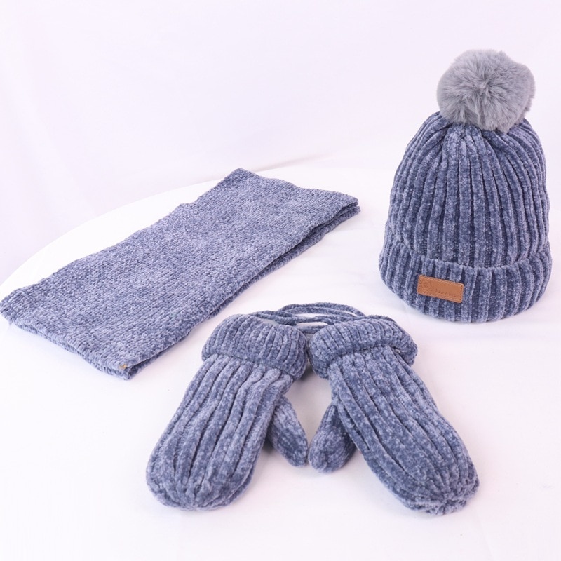 Barnelue skjerfhansker tredelt dress for menn og kvinner baby vinter tykk varm chenille ull lue